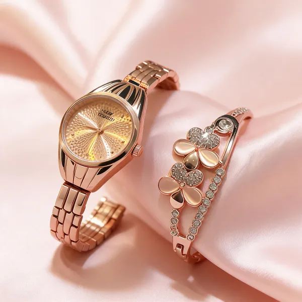 Rose_Gold_Stainless_Steel_Analog_Watch_And_Bracelet_Set_For_Women
