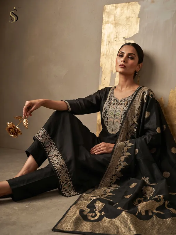 Black_Embroidered_Straight_Kurta_Set_For_Women