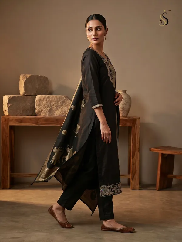Black_Embroidered_Straight_Kurta_Set_For_Women