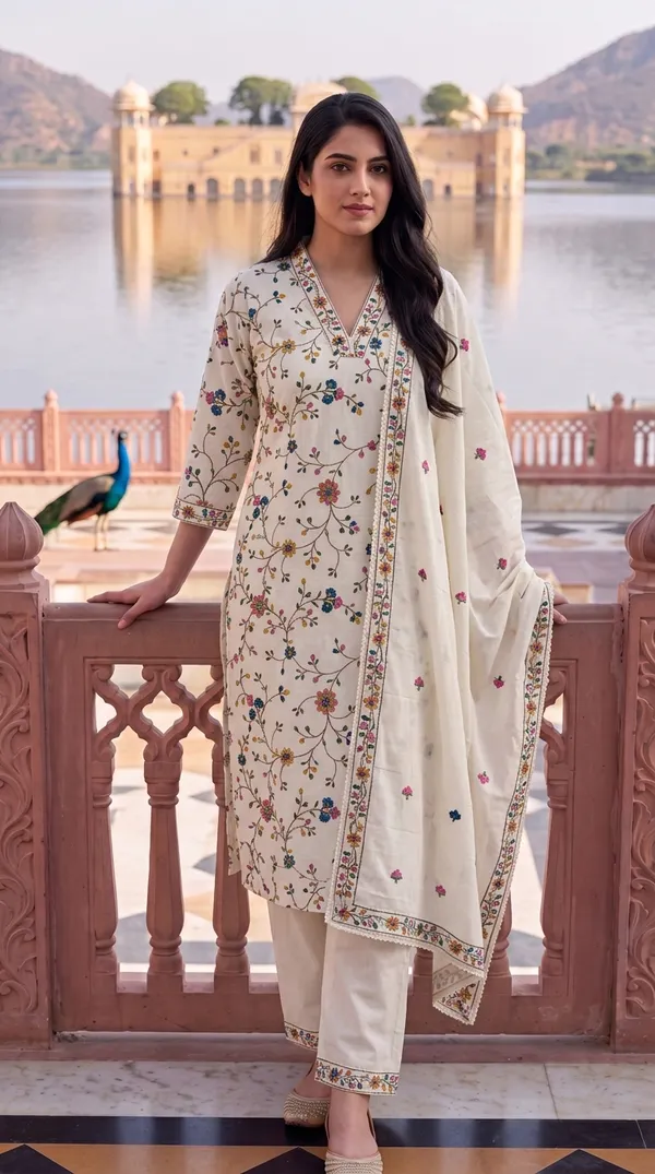 Cream_Floral_Print_Straight_Kurta_Set_For_Women