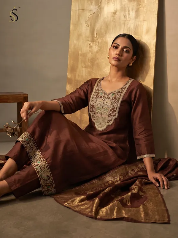 Brown_Embroidered_Straight_Kurta_Set_for_Women