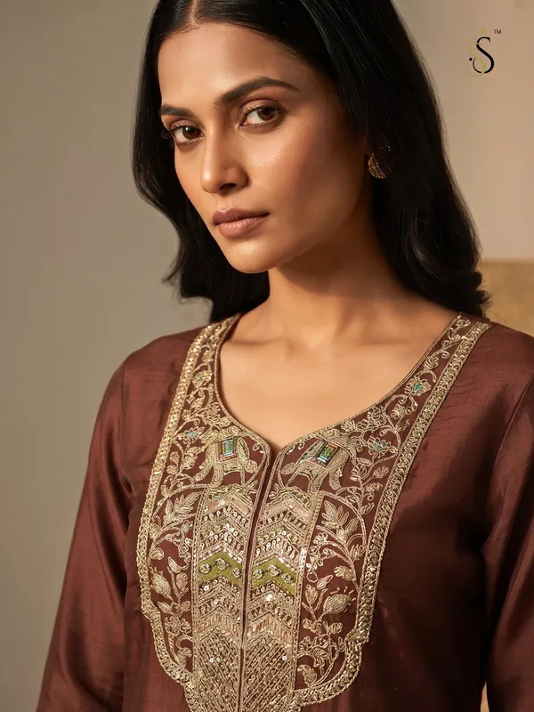 Brown_Embroidered_Straight_Kurta_Set_for_Women