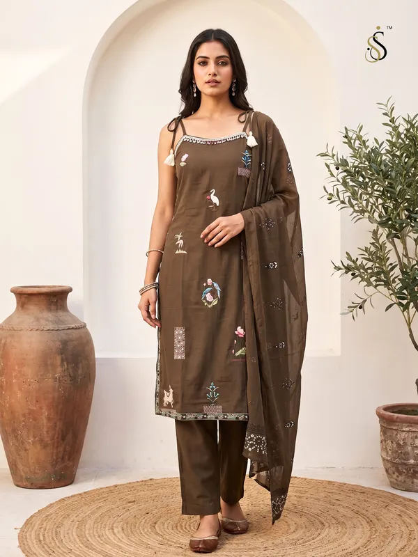 Brown_Embroidered_Kurta_Set_for_Women