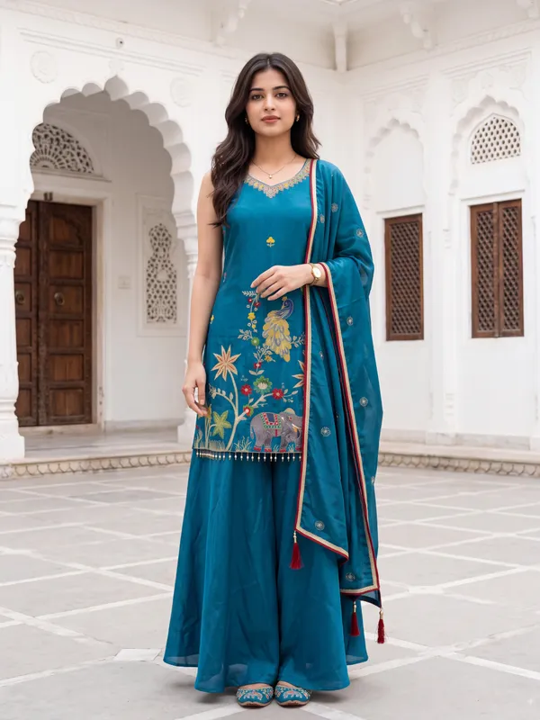 Teal_Embroidered_Ethnic_Suit_Set_for_Women
