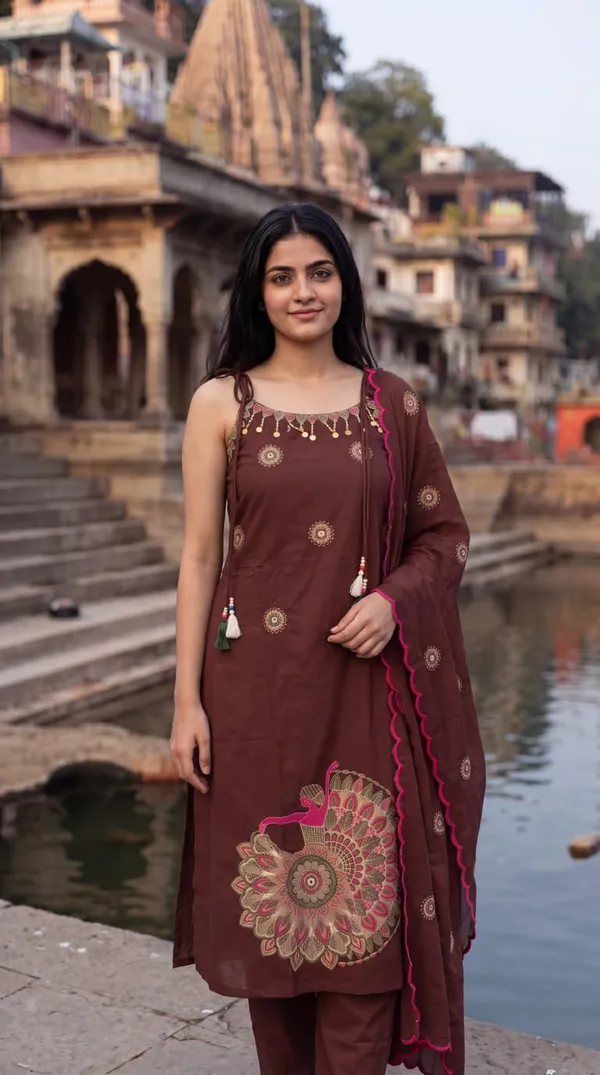 Brown_Printed_Sleeveless_Kurta_Set_For_Women