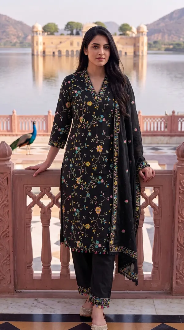 Black_Embroidered_Straight_Kurta_Set_for_Women