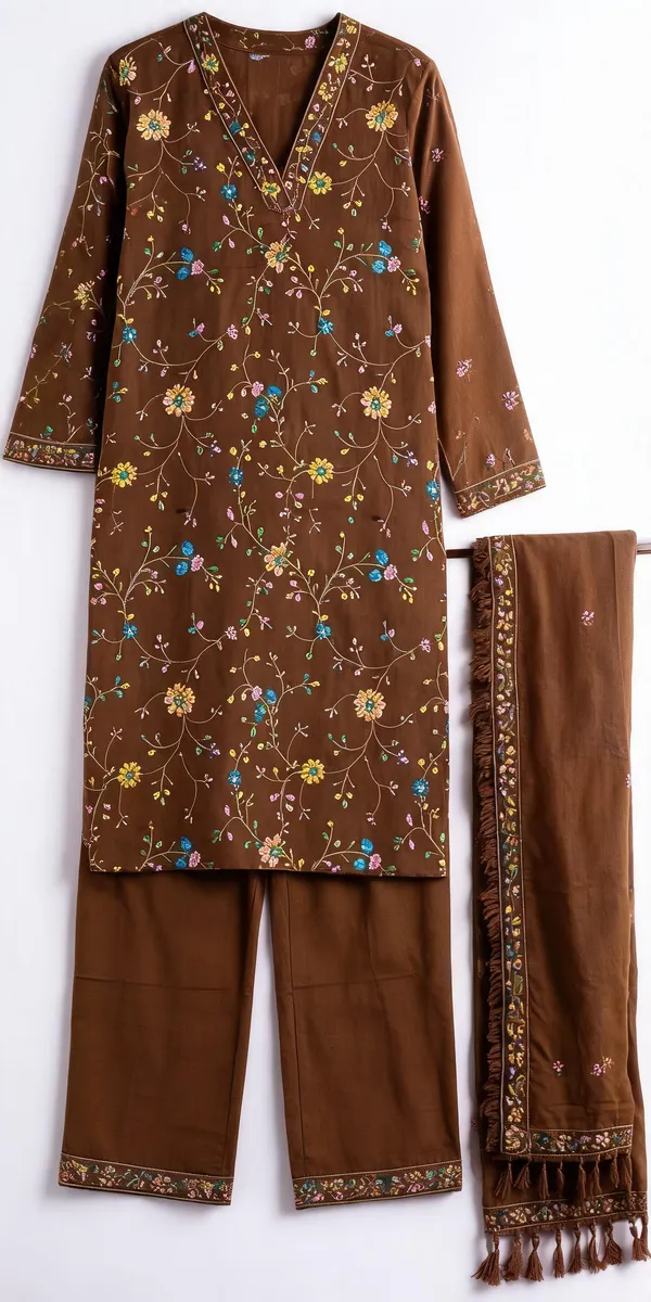 Brown_Floral_Print_Kurta_Set_For_Women
