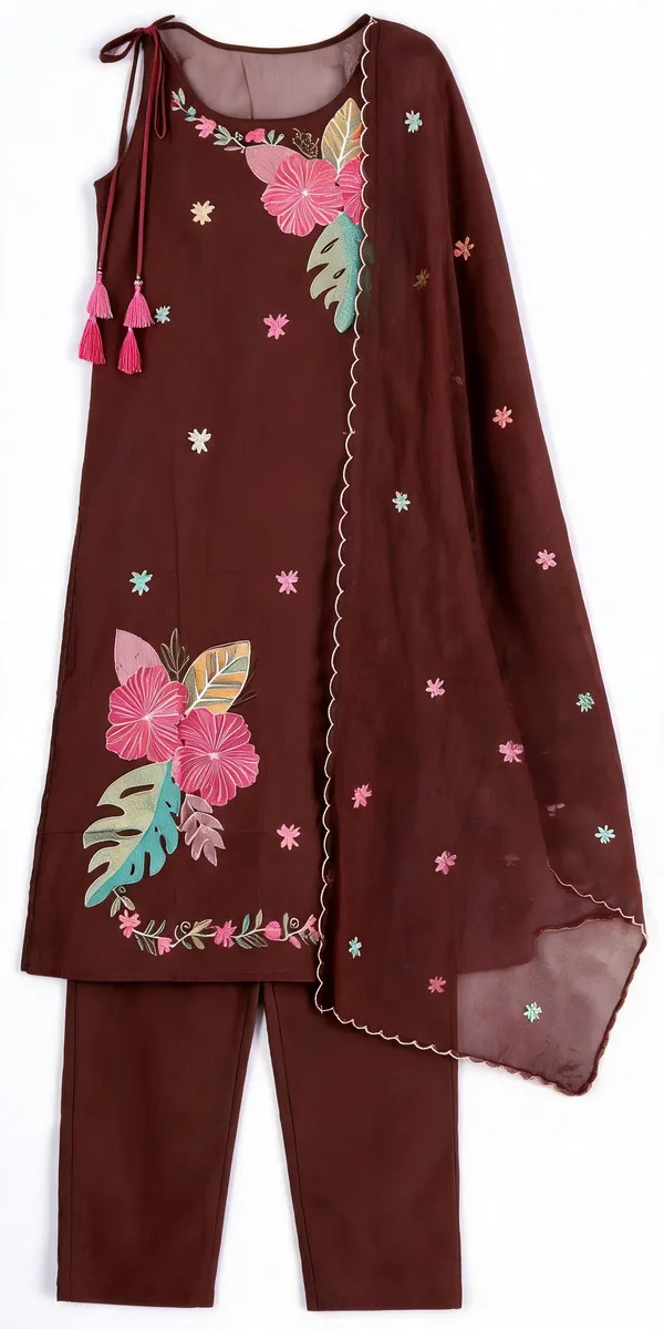 Brown_Floral_Print_Kurta_Set_for_Women