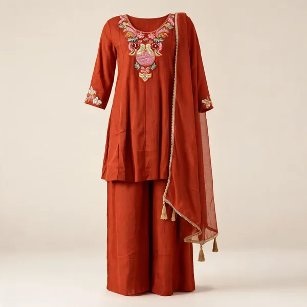 Rust_Embroidered_Kurta_Set_For_Women