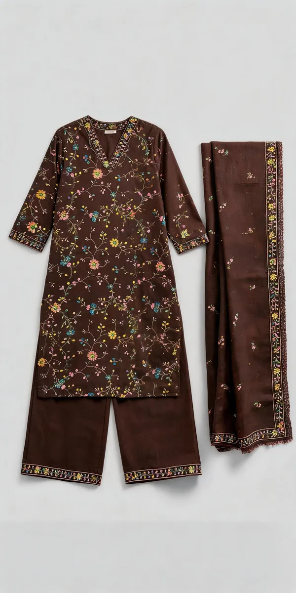 Brown_Floral_Kurta_Set_With_Dupatta_for_Women