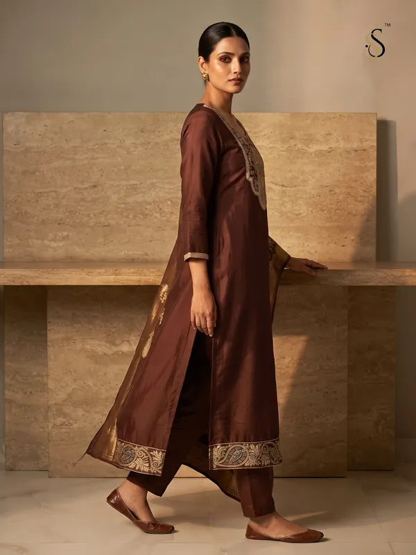 Brown_Embroidered_Straight_Kurta_Set_for_Women
