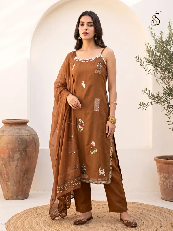 Brown_Embroidered_Kurta_Set_for_Women