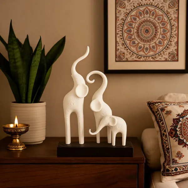 White_Contemporary_Elephant_Figurine_Set