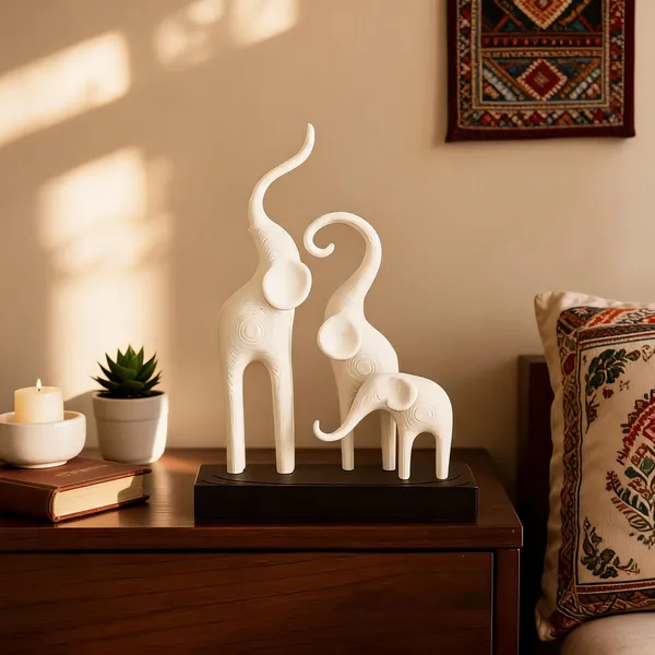 White_Contemporary_Elephant_Figurine_Set
