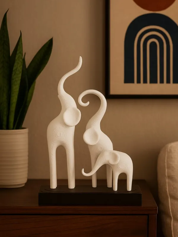 White_Contemporary_Elephant_Figurine_Set