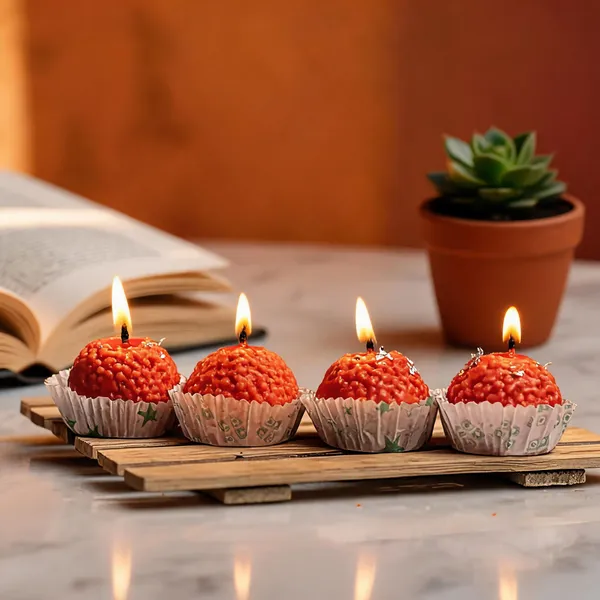 Festive_Laddu_Shaped_Decorative_Wax_Candle_Red_(Pack_Of_4)