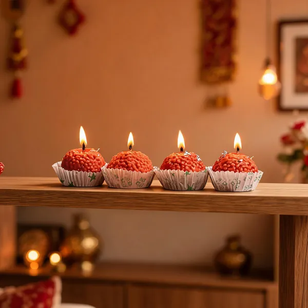 Festive_Laddu_Shaped_Decorative_Wax_Candle_Red_(Pack_Of_4)