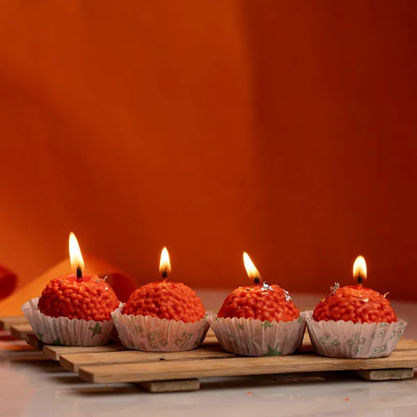 Festive_Laddu_Shaped_Decorative_Wax_Candle_Red_(Pack_Of_4)