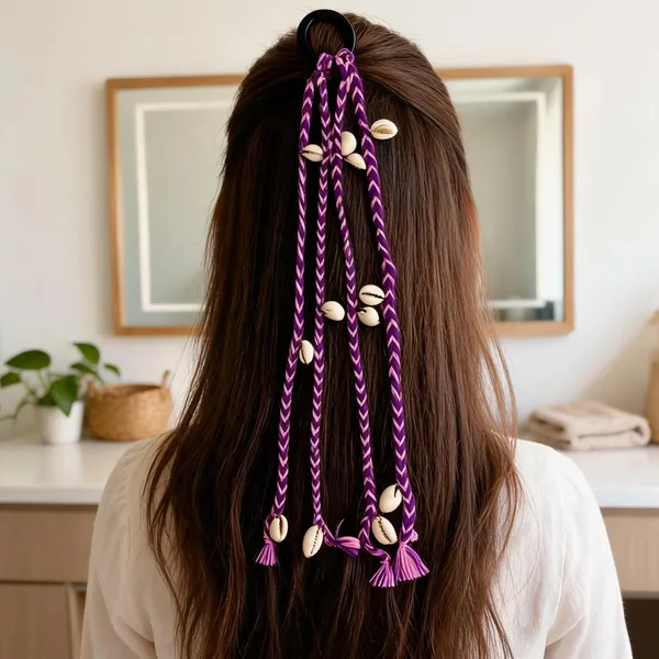 Purple_Cotton_Thread_Boho_Tribal_Cowrie_Shell_Hair_Braids_(Set_Of_3)