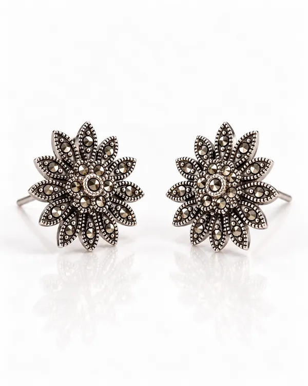 Black_Round_Cut_Stone_Sterling_Silver_Earrings_For_Women