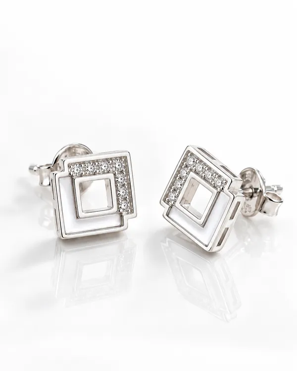 White_Cz_Accent_Sterling_Silver_Earrings_For_Women