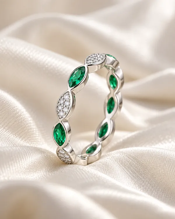 White_&_Green_Cubic_Zirconia_Sterling_Silver_Ring_For_Women
