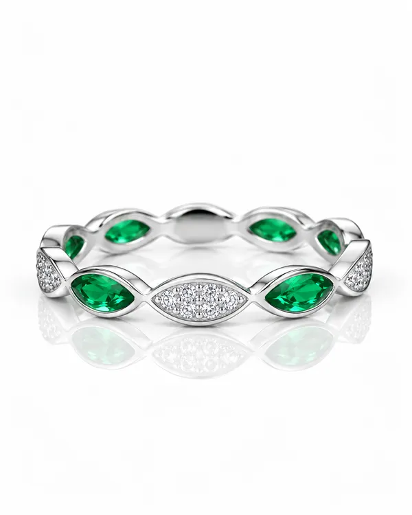White_&_Green_Cubic_Zirconia_Sterling_Silver_Ring_For_Women