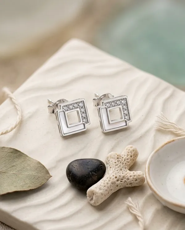 White_Cz_Accent_Sterling_Silver_Earrings_For_Women