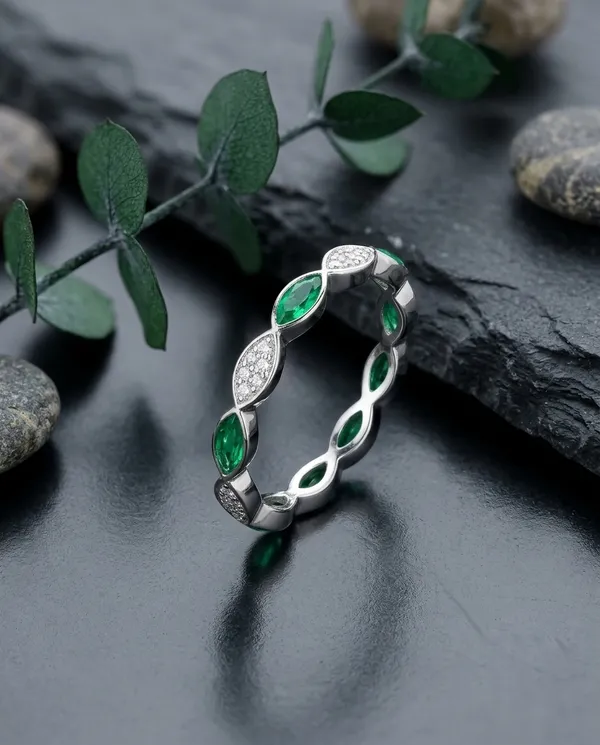 White_&_Green_Cubic_Zirconia_Sterling_Silver_Ring_For_Women