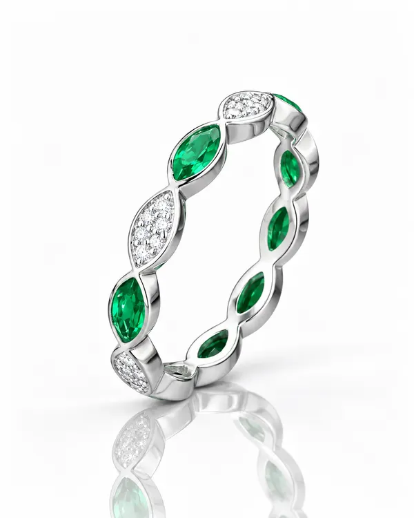 White_&_Green_Cubic_Zirconia_Sterling_Silver_Ring_For_Women
