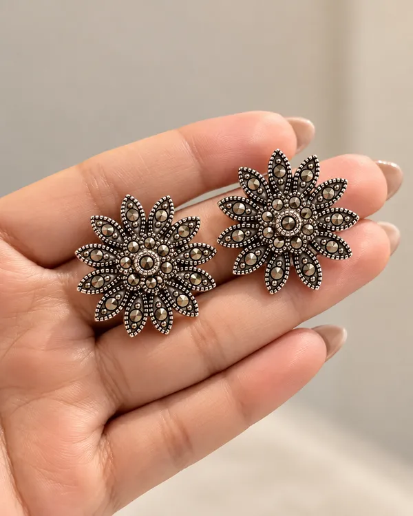 Black_Round_Cut_Stone_Sterling_Silver_Earrings_For_Women