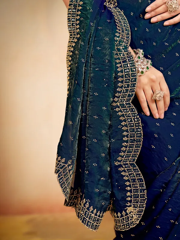Navy_Blue_Embroidered_Border_Saree_For_Women