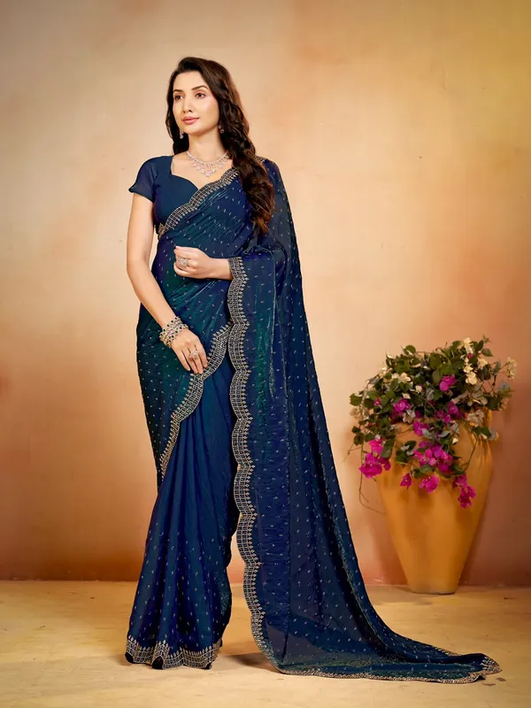 Navy_Blue_Embroidered_Border_Saree_For_Women