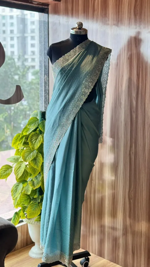 Teal_Net_Metallic_Embellished_Saree_For_Women