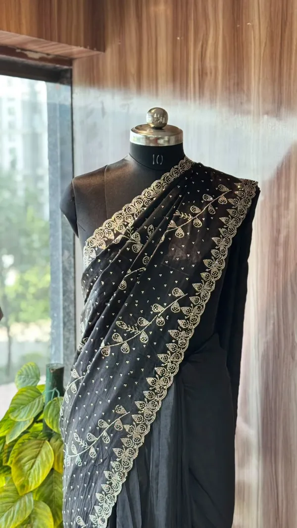 Black_Sheer_Gold_Embroidered_Border_Saree_For_Women