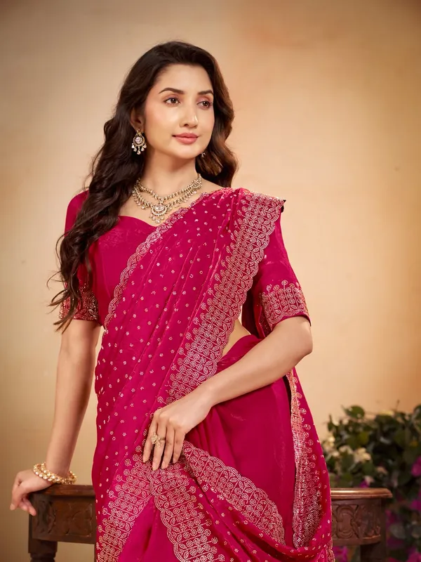 Magenta_Gold_Embellished_Saree_With_Blouse_For_Women
