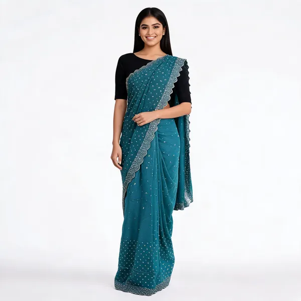Teal_Sheer_Embellished_Saree_For_Women
