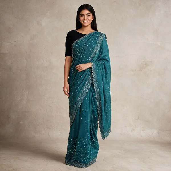 Teal_Sheer_Embellished_Saree_For_Women