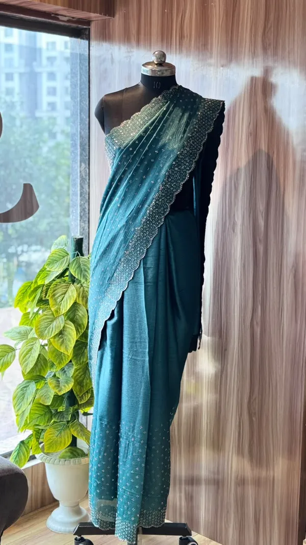 Teal_Sheer_Embellished_Saree_For_Women