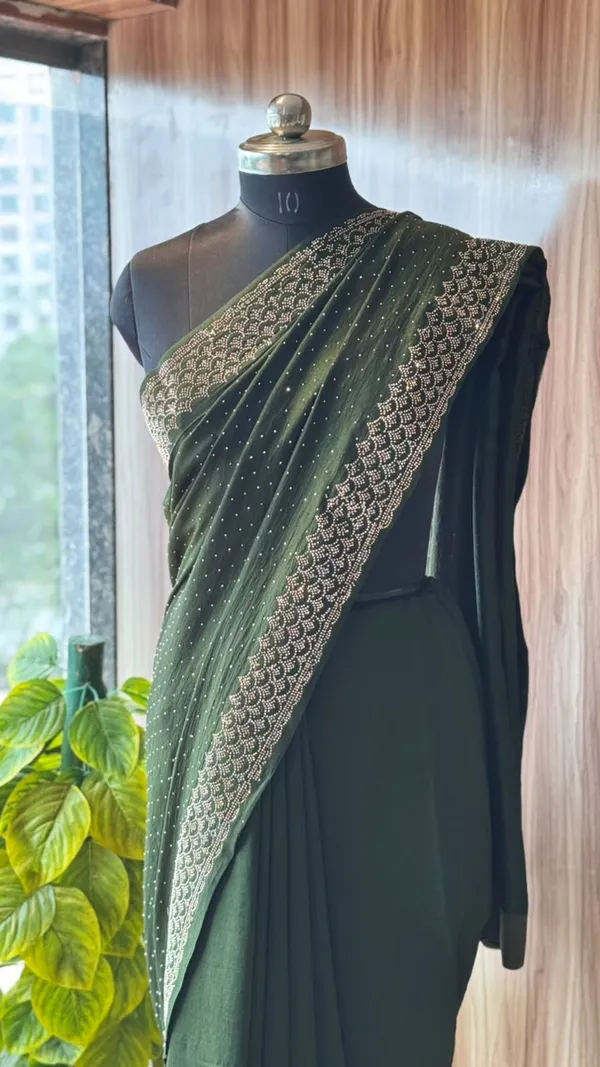 Dark_Green_Metallic_Embroidered_Embellished_Saree_For_Women