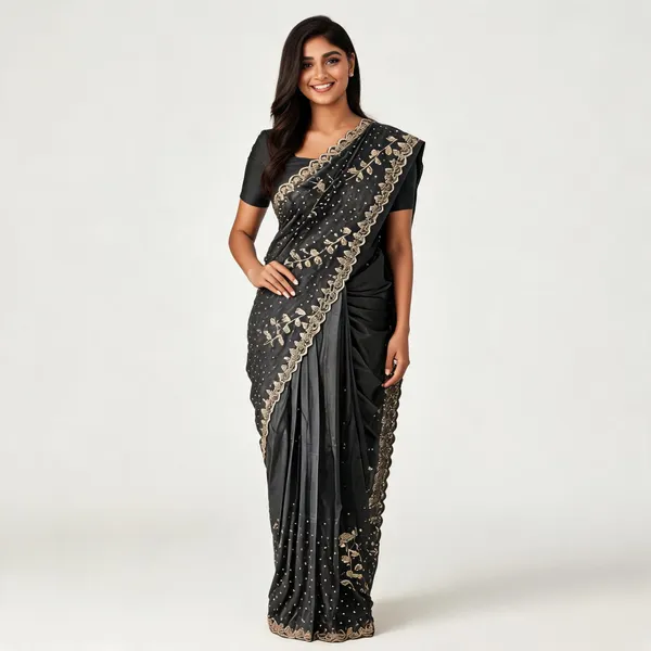 Black_Sheer_Gold_Embroidered_Border_Saree_For_Women