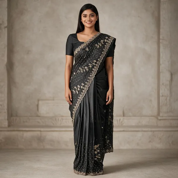 Black_Sheer_Gold_Embroidered_Border_Saree_For_Women