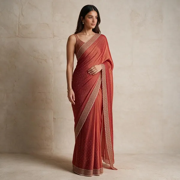Rust_Red_Embellished_Geometric_Border_Saree_For_Women