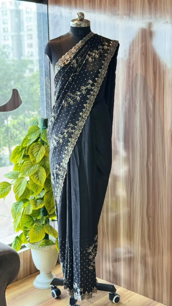 Black_Sheer_Gold_Embroidered_Border_Saree_For_Women