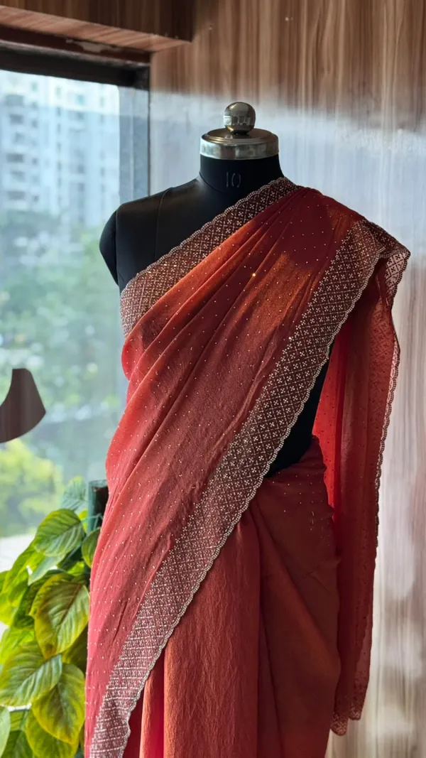 Rust_Red_Embellished_Geometric_Border_Saree_For_Women