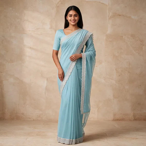 Blue_Sheer_Lace_Border_Saree_For_Women