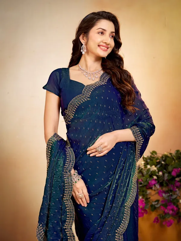 Navy_Blue_Embroidered_Border_Saree_For_Women