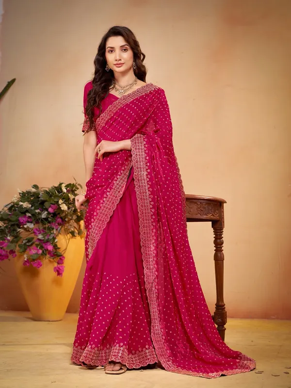 Magenta_Gold_Embellished_Saree_With_Blouse_For_Women