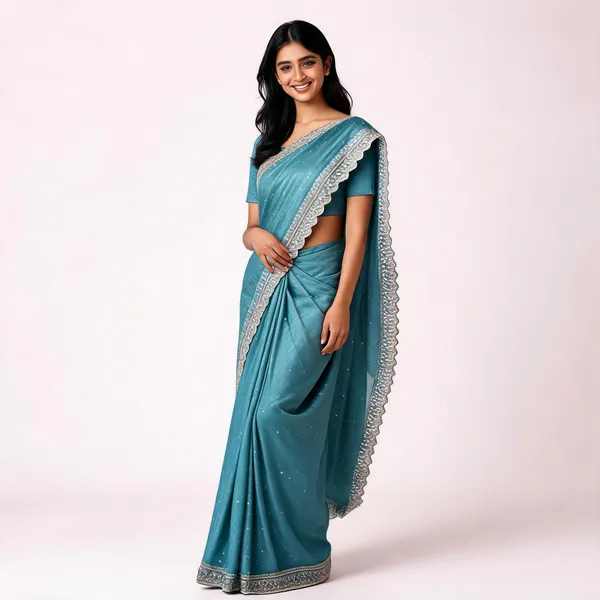 Teal_Net_Metallic_Embellished_Saree_For_Women