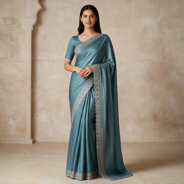 Teal_Net_Metallic_Embellished_Saree_For_Women